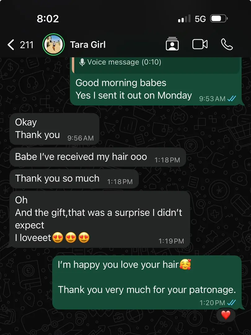 HairByChidora customer WhatsApp review 2