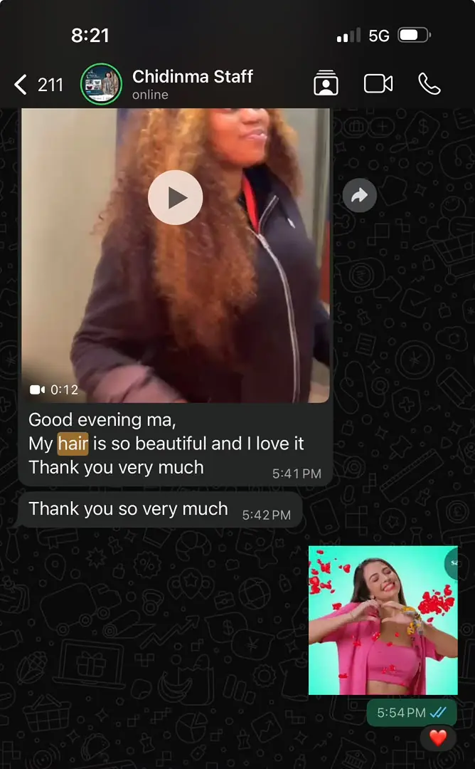 HairByChidora customer WhatsApp review 3