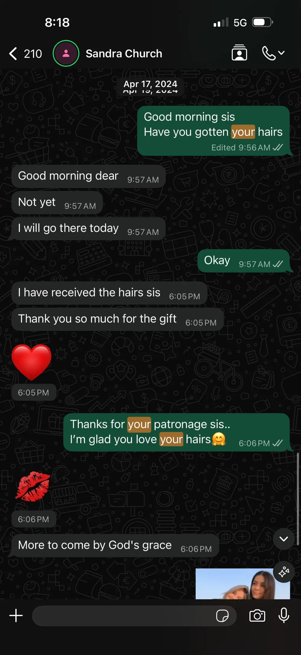 HairByChidora customer WhatsApp review 5