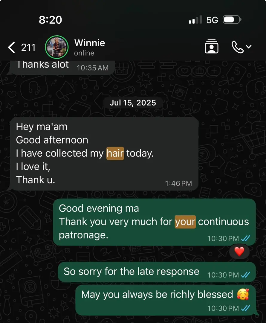 HairByChidora customer WhatsApp review 6